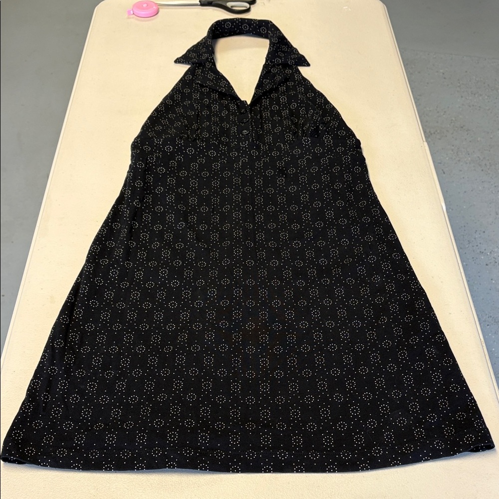 Black/White Halter Dress with Subtle Dot Detail Sz M
